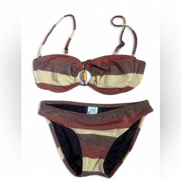 Becca Brown and gold striped bikini with rhinestone detail - Picture 1 of 3